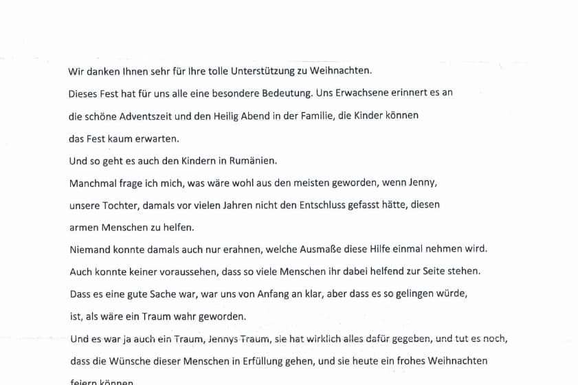 Dankeschön der Roma-Kinderhilfe Siebenbürgen e.V.