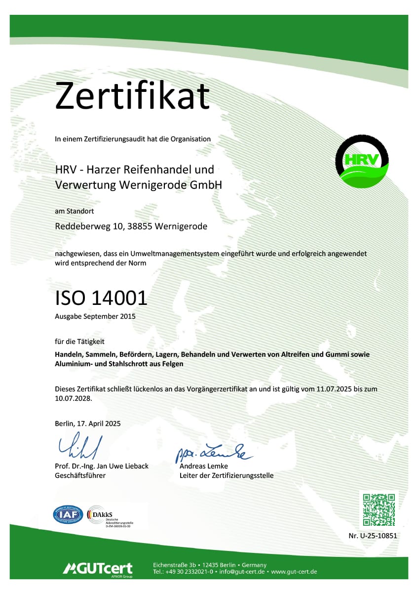 HRV GmbH - Zertifikat ISO14001, 2025 – 2028