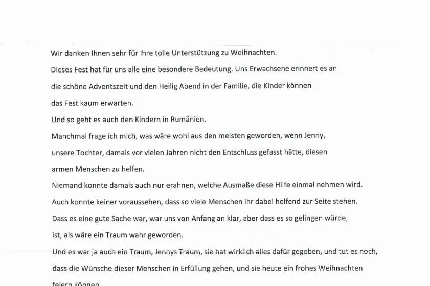 Dankeschön der Roma-Kinderhilfe Siebenbürgen e.V.